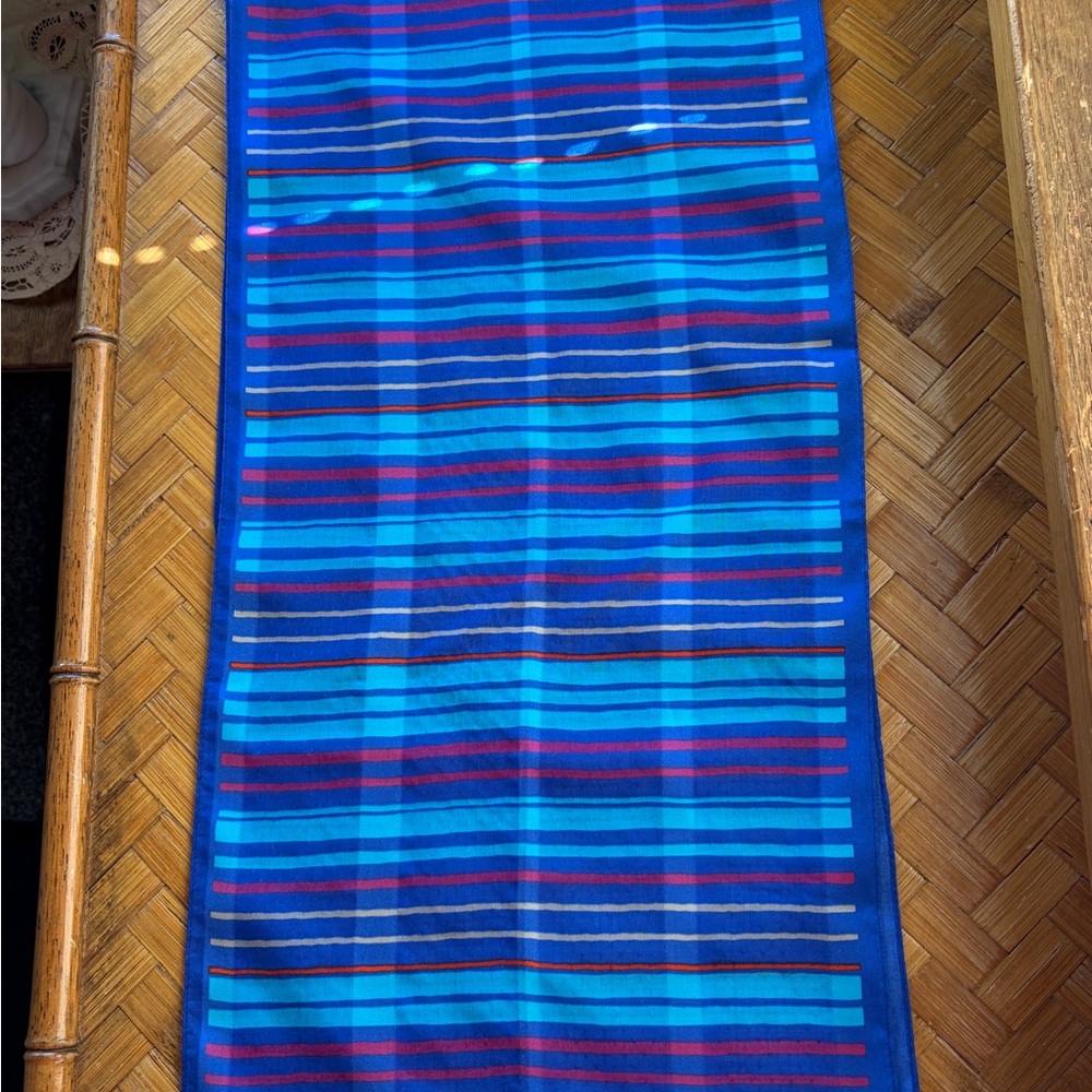 Vintage silk striped scarf cobalt blue - Picture 9 of 9